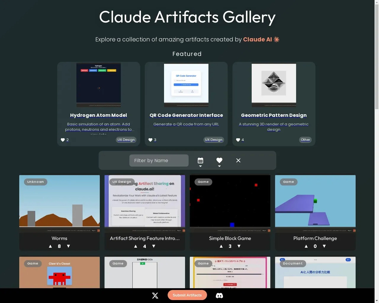 Show HN: Claudeアーティファクトギャラリー – AIを活用した作品を披露するためのプラットフォーム - Project Screenshot