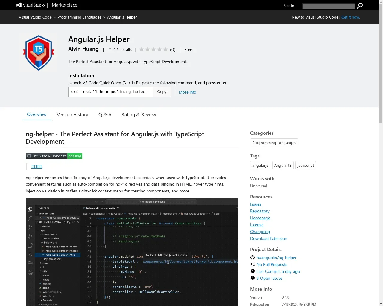 Show HN: Angular.jsを使った近代的な開発体験のためのVSCodeプラグイン - Project Screenshot