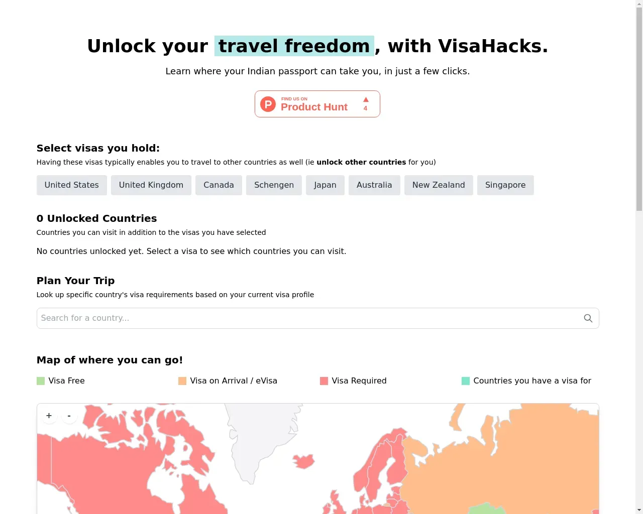 Show HN: Visahacks.in – you don&#x27;t always need a visa - Project Screenshot