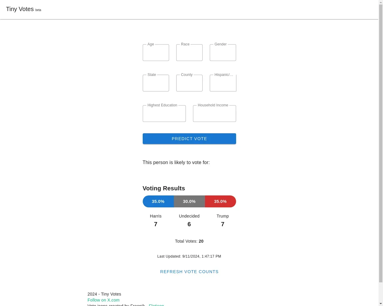 Show HN: AI Election Predictor – Test Your Voting Demographic - Project Screenshot