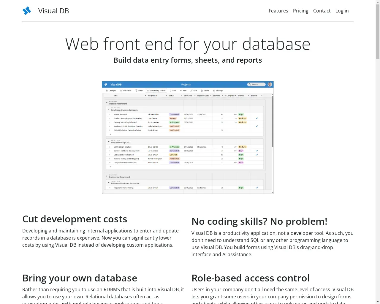 Show HN: Visual DB – Web front end for your database - Project Screenshot