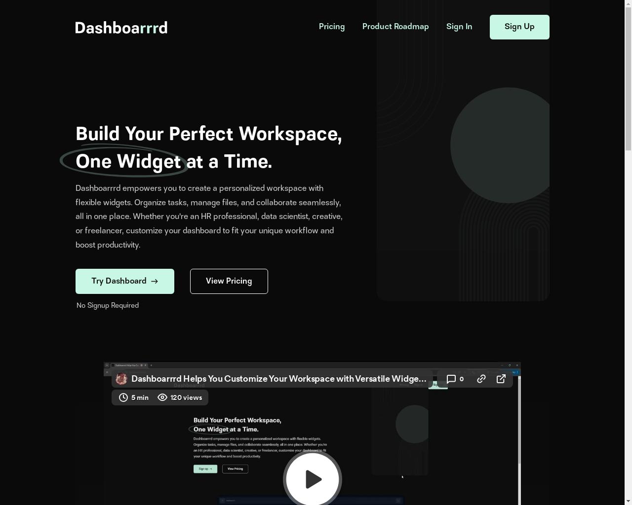 Show HN: Dashboarrrd – A Customizable Workspace Tool for Project Management - Project Screenshot