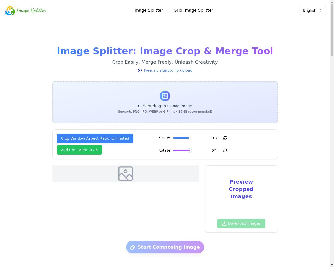 Show HN: Image Splitter – Split and Merge Images Easily - Project Screenshot