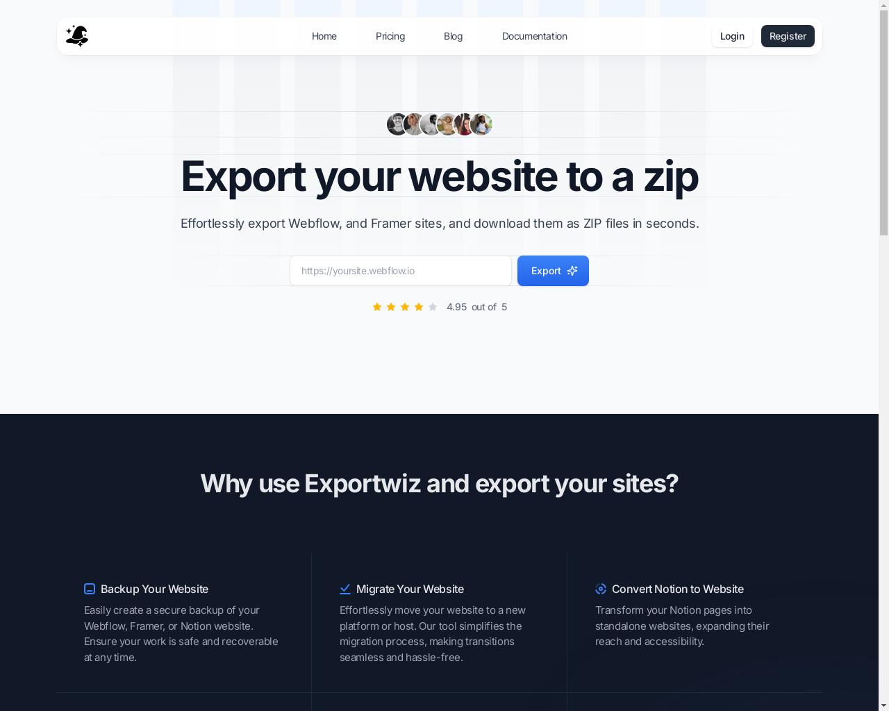 Show HN: ExportWiz - Effortlessly export Webflow and Framer sites - Project Screenshot