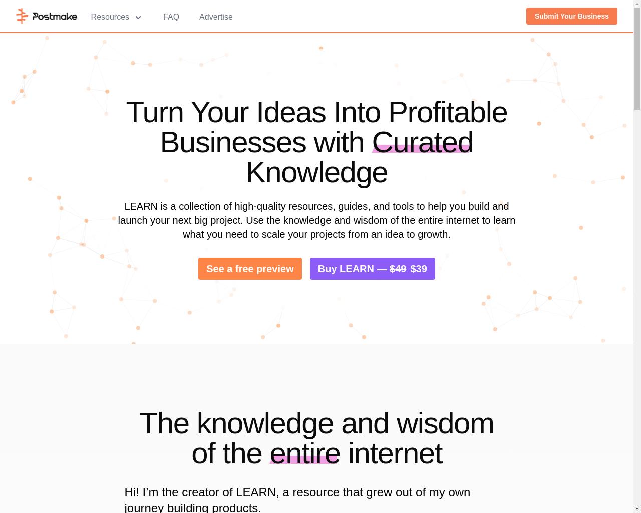 Show HN: Learn – A curated knowledge base for building your next startup - Project Screenshot