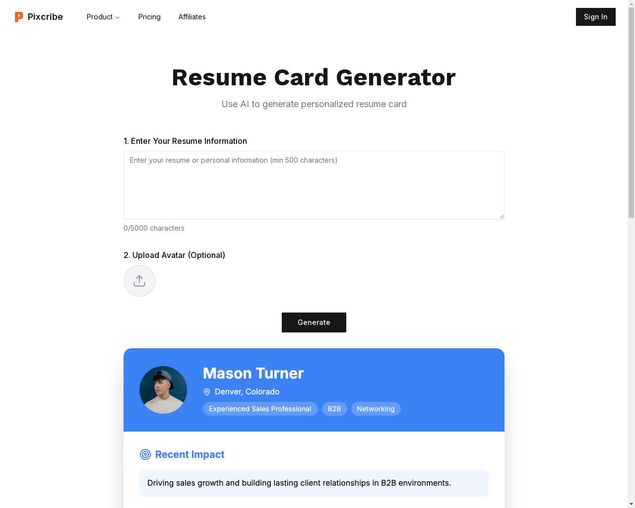 Show HN: I made a free resume card generator - Project Screenshot