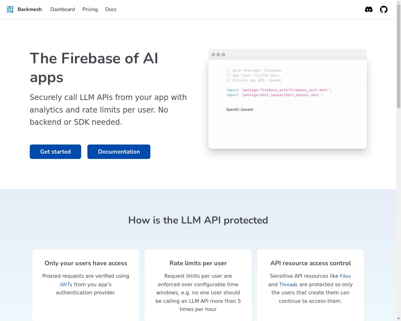 Show HN: Backmesh、AIアプリ向けのFirebase - プロジェクトのスクリーンショット