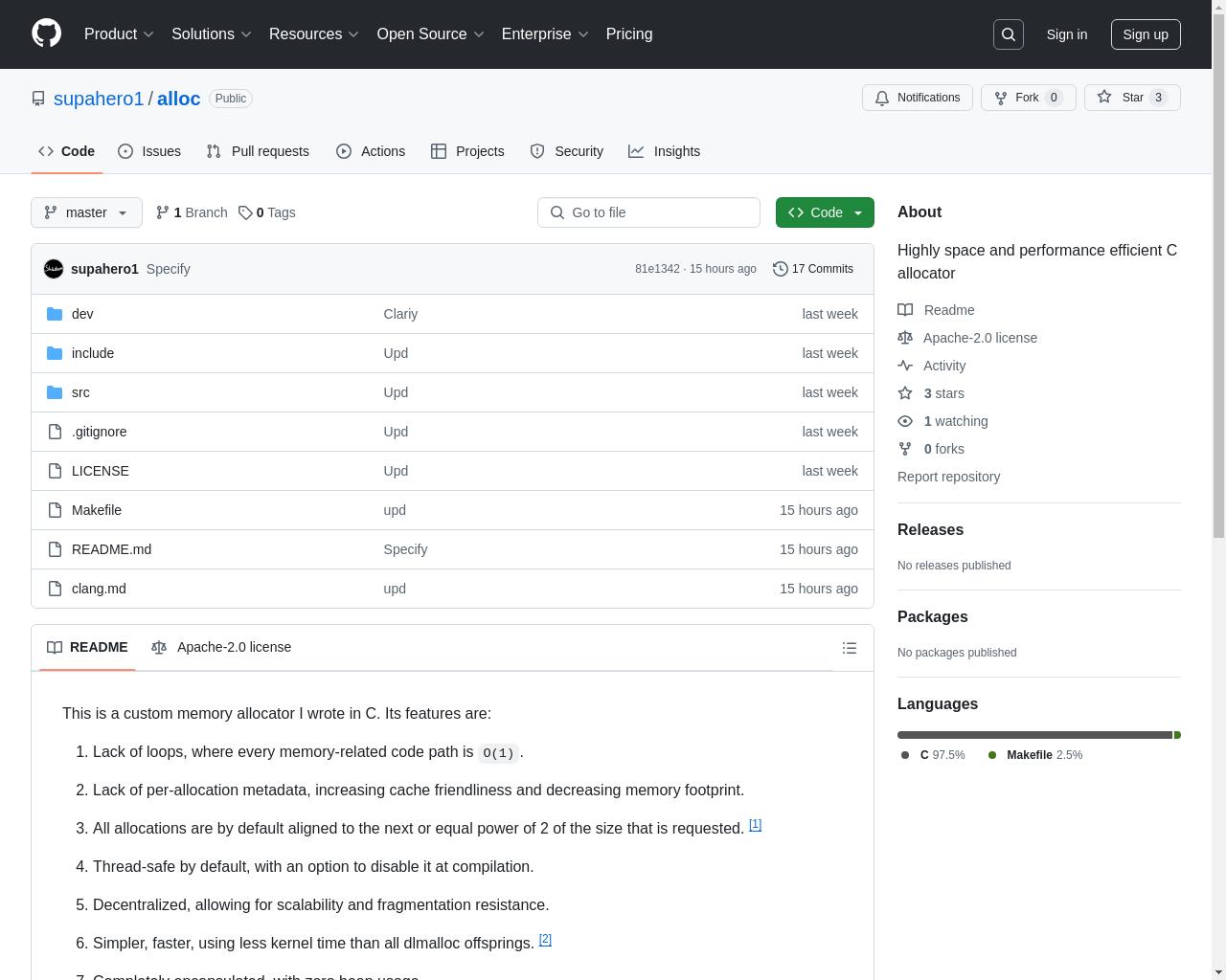 展示 HN：一个 C (+ Rust) 内存分配器，其性能超过 dlmalloc 高达 4 倍 - 项目截图