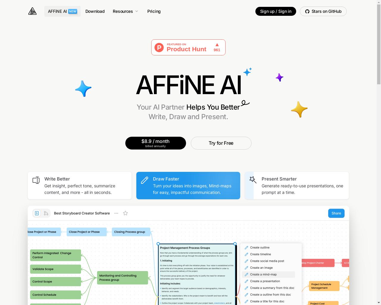 Show HN: AFFiNE - Notion&Miroのオープンソース代替品、AI搭載 - プロジェクトのスクリーンショット