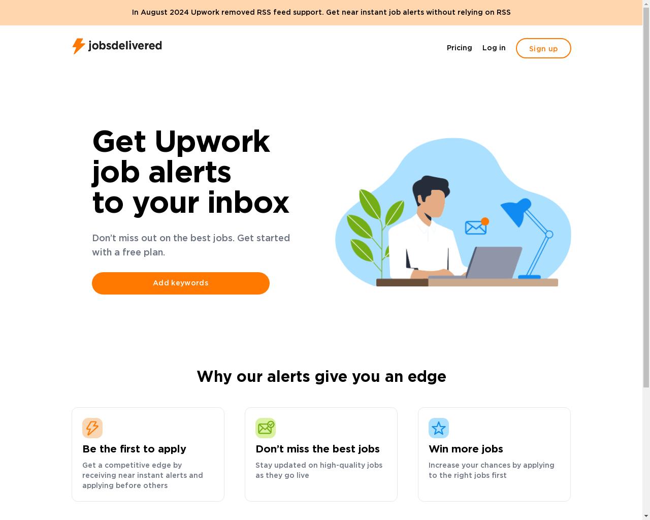 Show HN: Jobsdeliverd – 高速Upworkジョブアラートを受け取ろう - プロジェクトのスクリーンショット