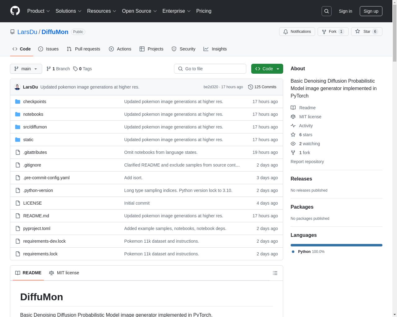 Show HN: Diffumon – A Basic Image Generating Diffusion Model - 项目截图