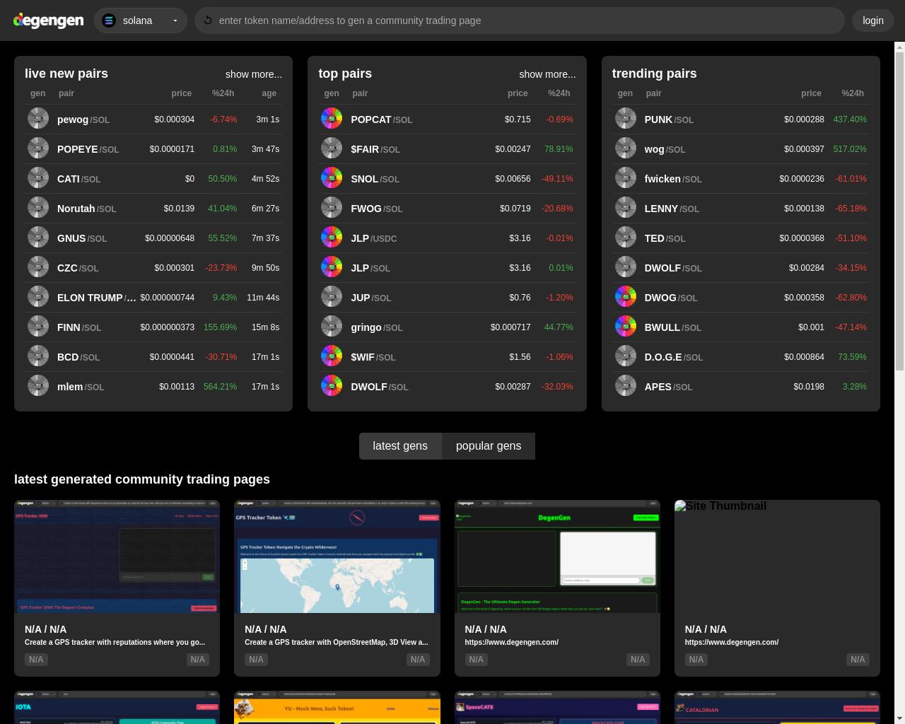 Show HN: degengen – go max degen with generative trading pages - 项目截图