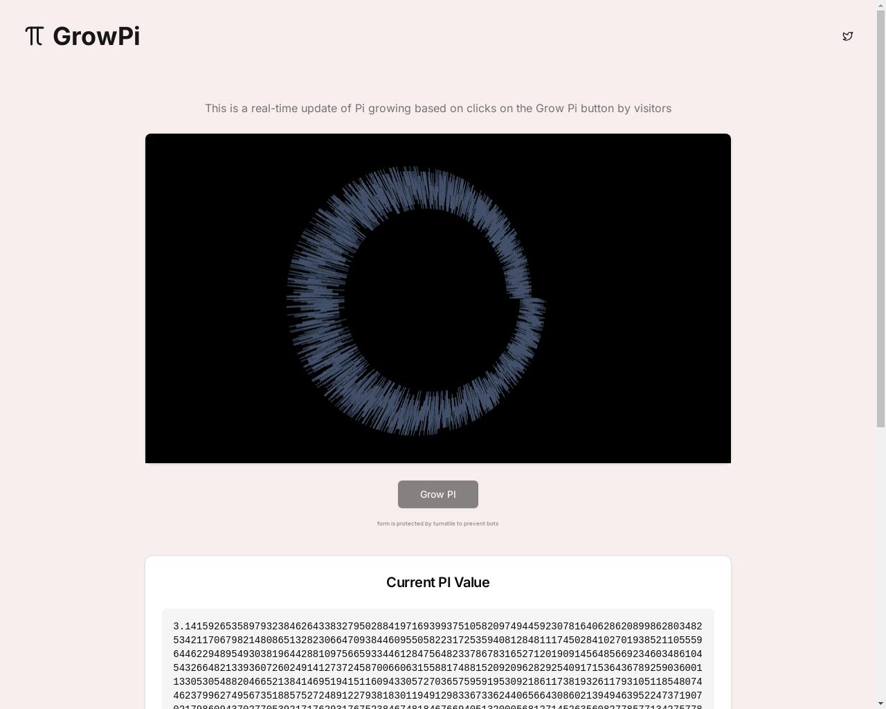 展示 HN：GrowPi - 通过访客点击实时观察 Pi 的增长 - 项目截图