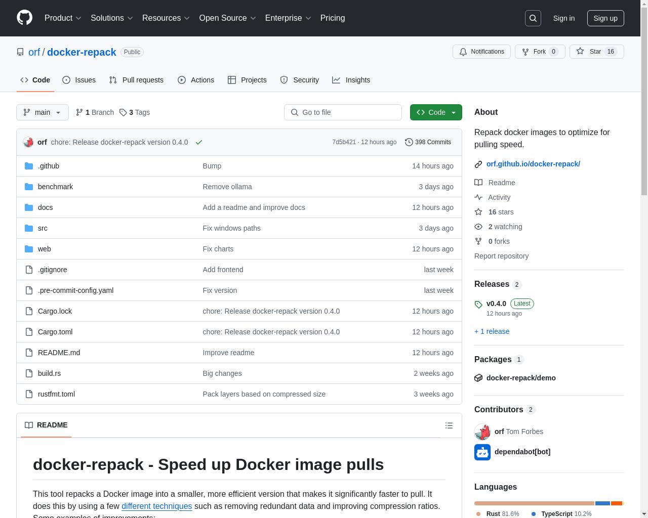 Show HN: Docker-repack – 加速 Docker 镜像下载 - 项目截图