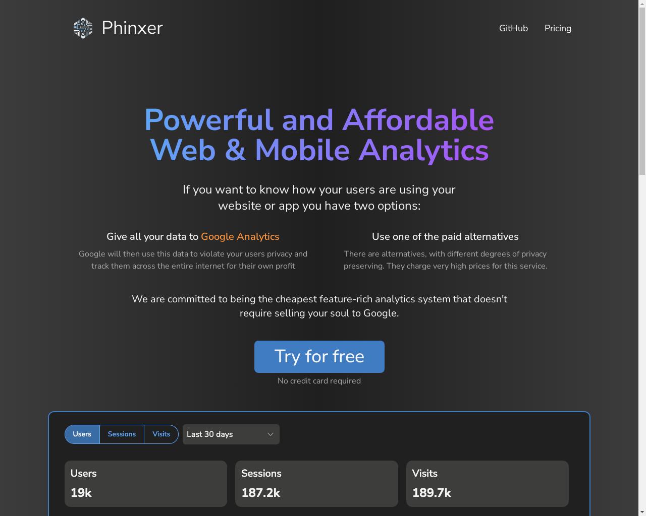 Show HN: Phinxer, open source Web Analytics - 项目截图