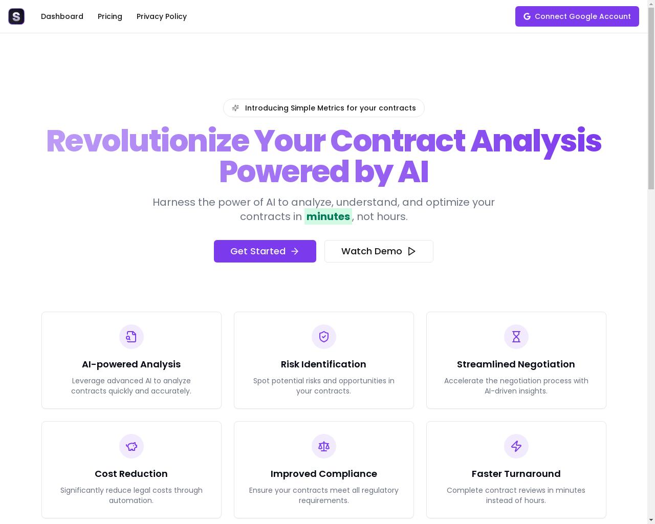 Show HN: Simple Metrics – AI-powered contract analysis and chat - 项目截图