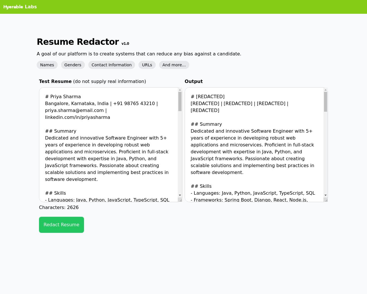 Show HN: Resume Redactor – Removing Bias from Resumes - 项目截图