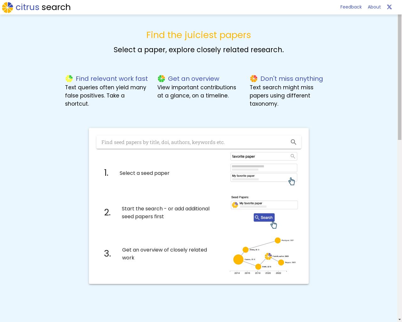 Show HN: Citrus Search – 論文を選んで、関連研究を探ろう - プロジェクトのスクリーンショット