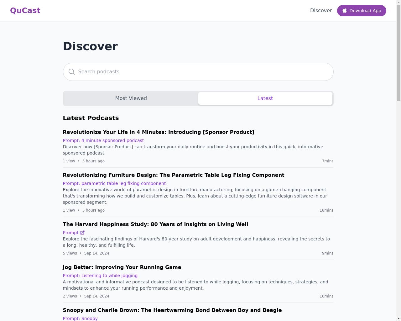 Show HN: QuCast – Everyone can generate AI podcasts - 项目截图