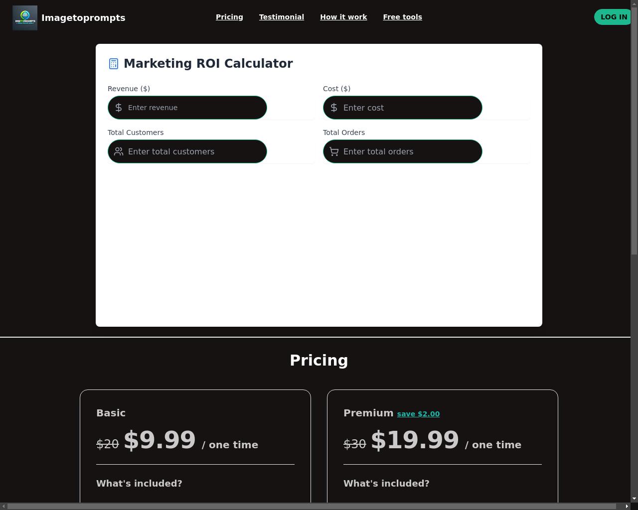 Show HN: I made this free Marketing ROI calculator like 5 minutes using AI - 项目截图