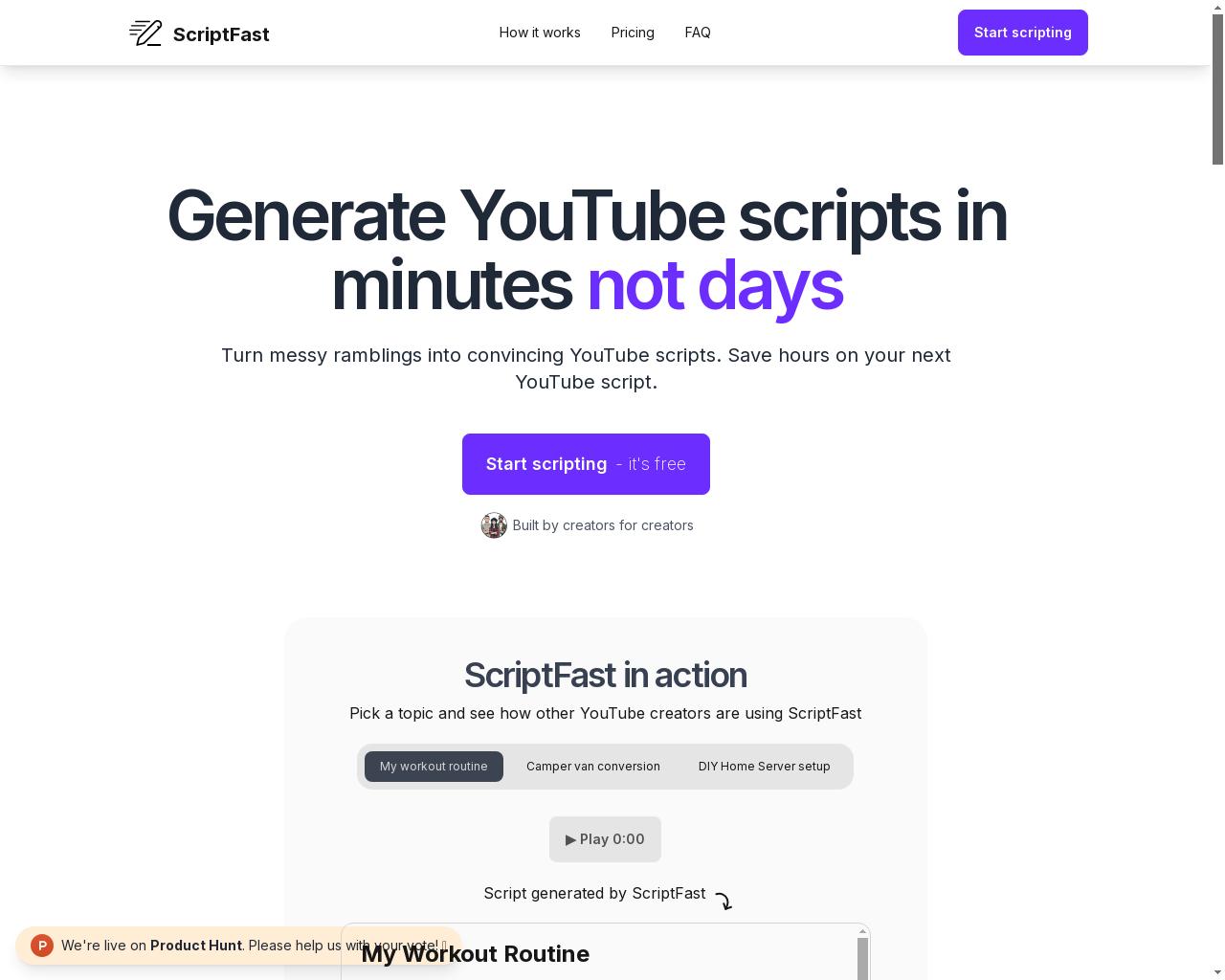 Show HN: Generate YouTube Scripts (From Ramblings) - 项目截图