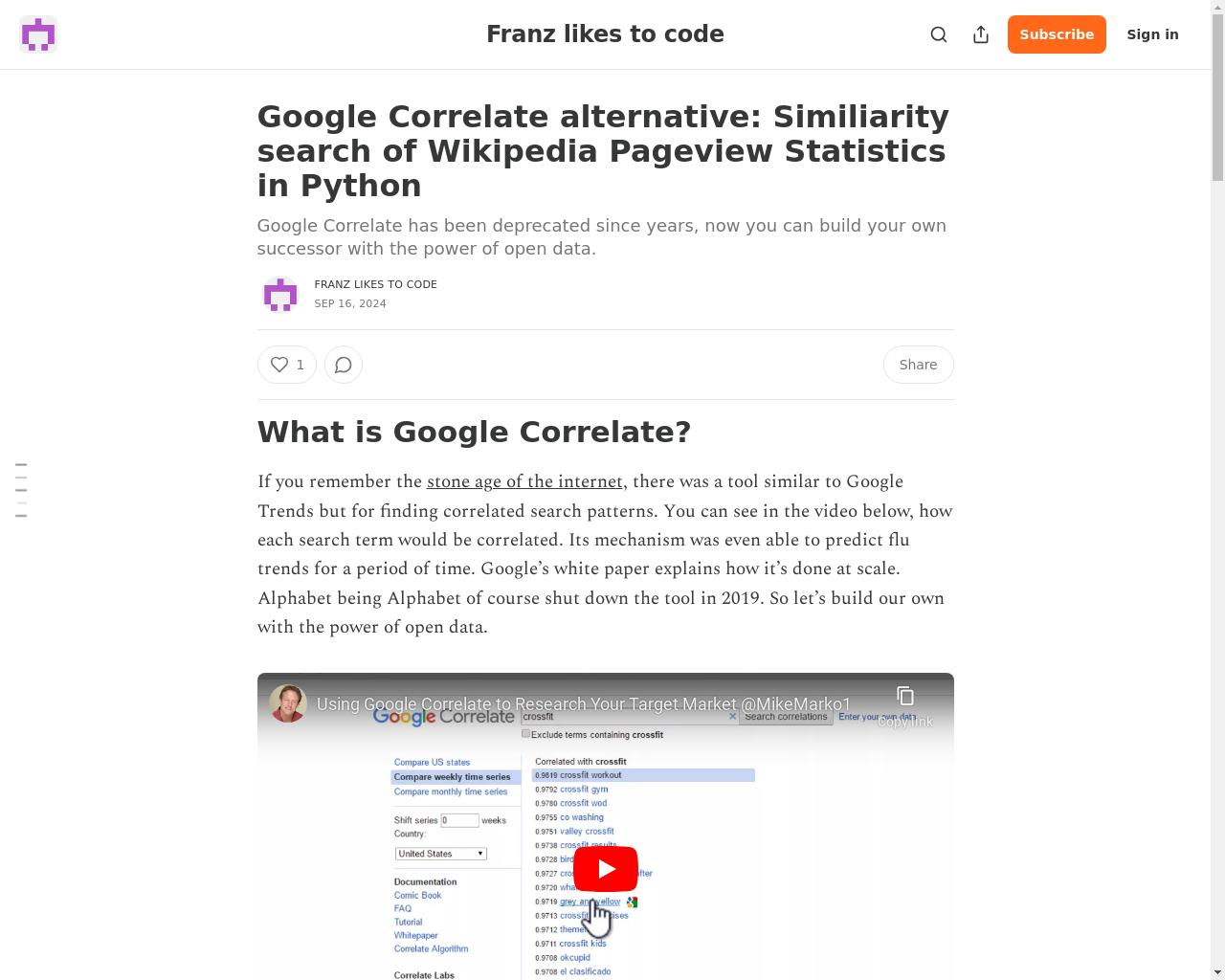 Show HN: Google Correlate 用于维基百科浏览量 - 项目截图