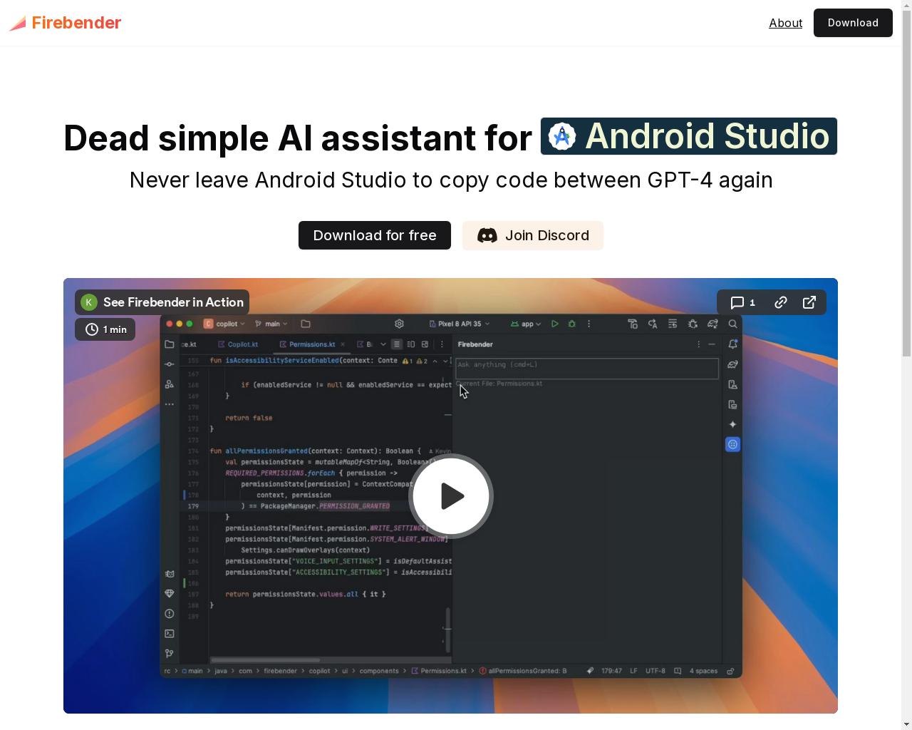 Show HN: Firebender – A Dead Simple Coding Assistant in Android Studio - 项目截图