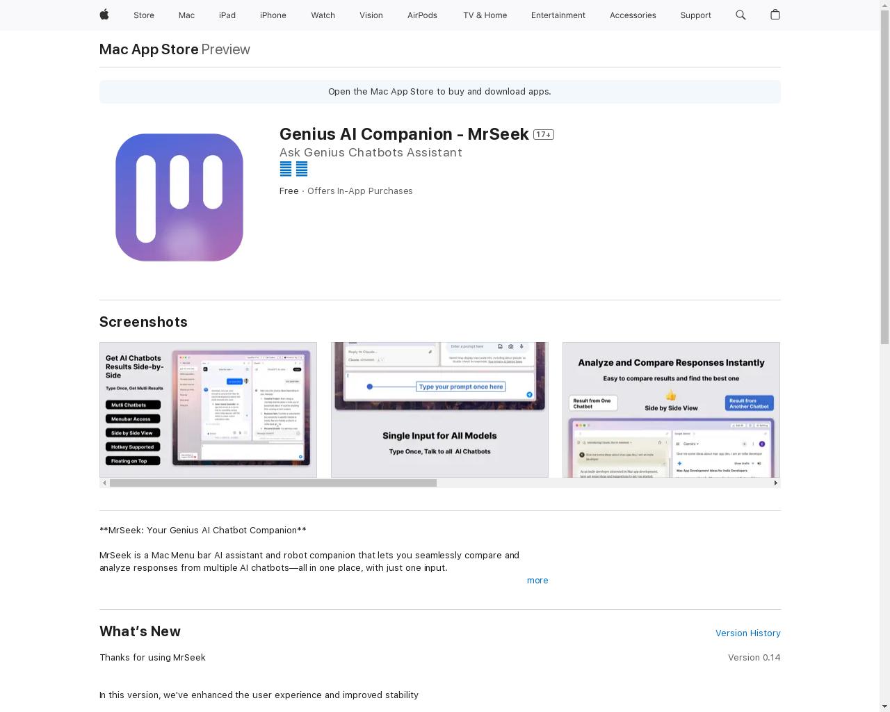 Show HN: MrSeek Mac App – Get Multiple AI Chatbot Results at a Glance - 项目截图