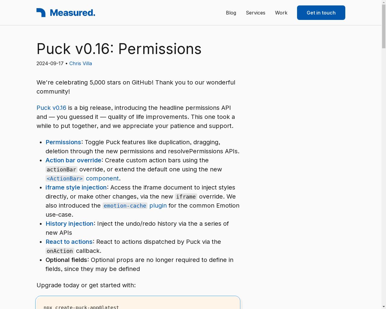 Show HN: Puck v0.16, the visual editor for React, introduces permissions (MIT) - 项目截图