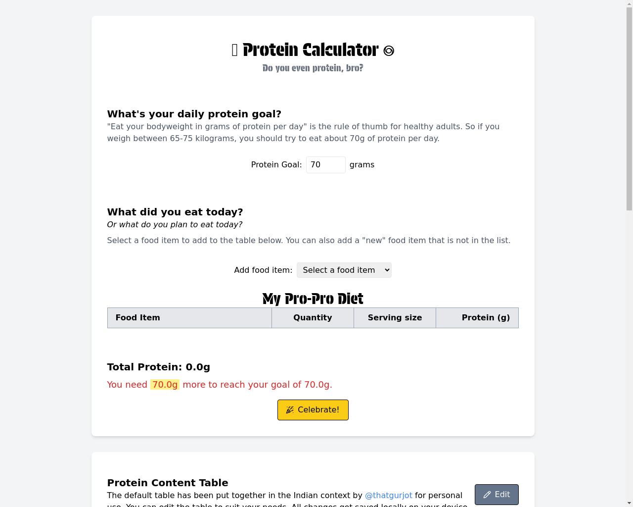 Show HN: I proved myself wrong with a spreadsheet and made a Protein Calculator - 项目截屏