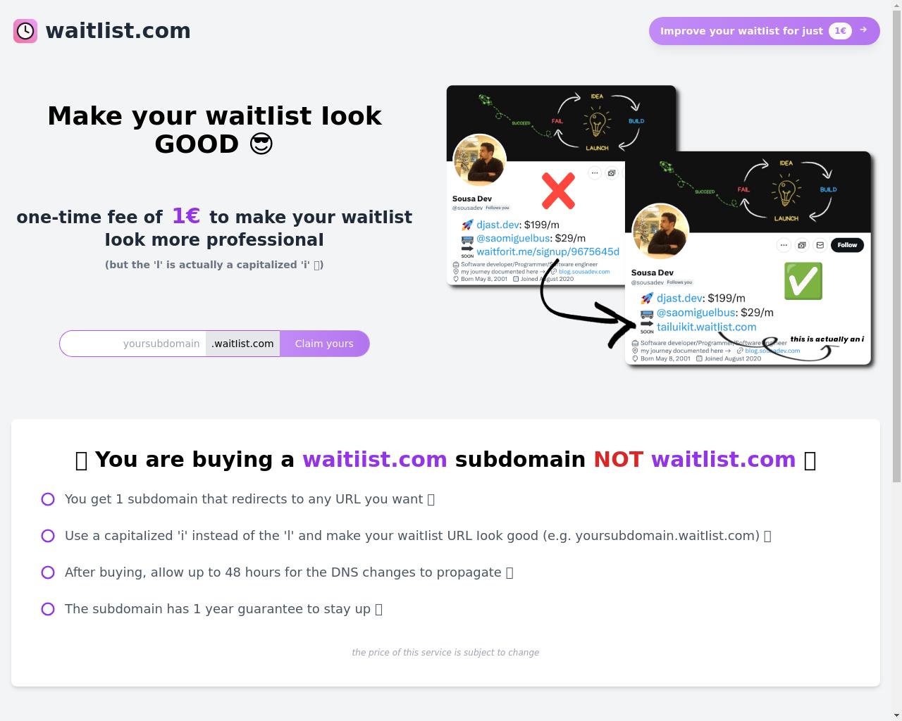 Show HN: I bought a new domain just to make my waitlist URL look good - 项目截图