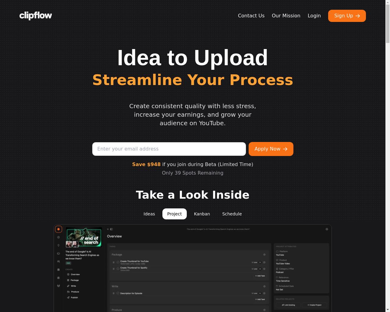 Show HN: Clipflow，一个专为YouTube创作者设计的项目管理工具 - 项目截图