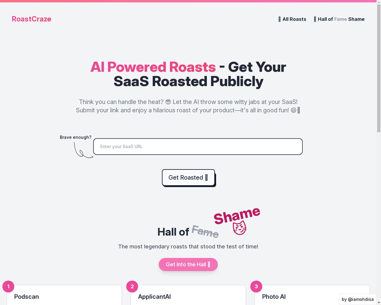 Show HN: AI Powered Roasts – Get Your SaaS Roasted Publicly - 项目截图