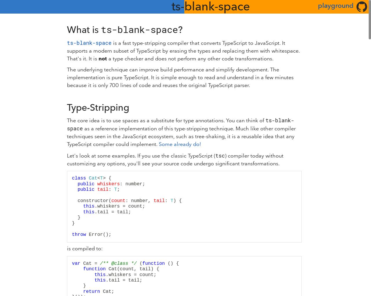 Show HN: ts-blank-space – 高速なTypeScript型ストリッパー - プロジェクトのスクリーンショット