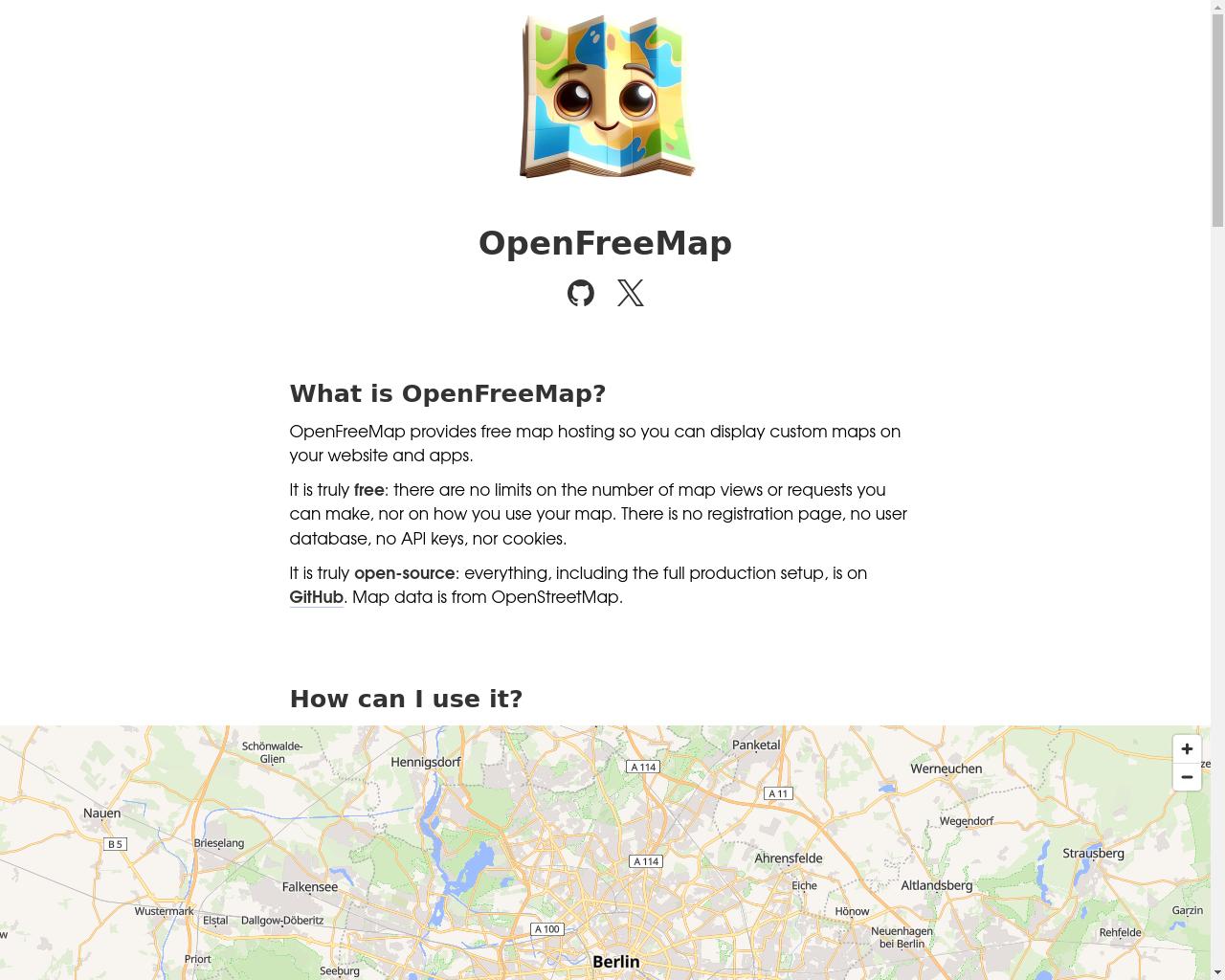 Show HN: OpenFreeMap – 無料のOpenStreetMapベクタタイルホスティング - プロジェクトのスクリーンショット