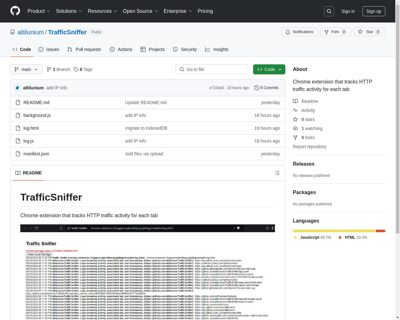 Show HN: TrafficSniffer – 一款跟踪HTTP流量活动的Chrome扩展程序 - 项目截图