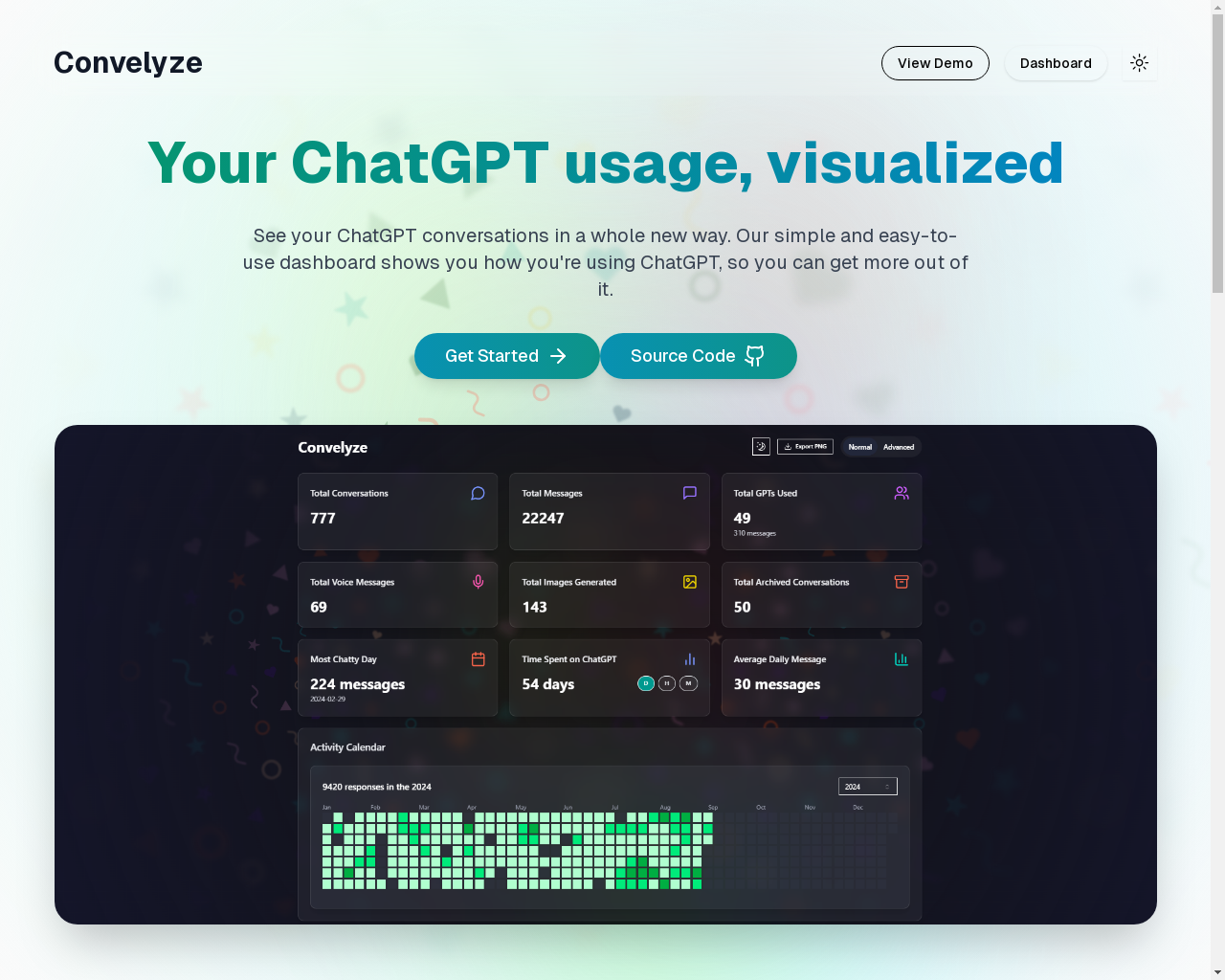 Show HN: Convelyzeを作りました – 詳細な分析でChatGPTの利用状況を視覚化します - プロジェクトのスクリーンショット