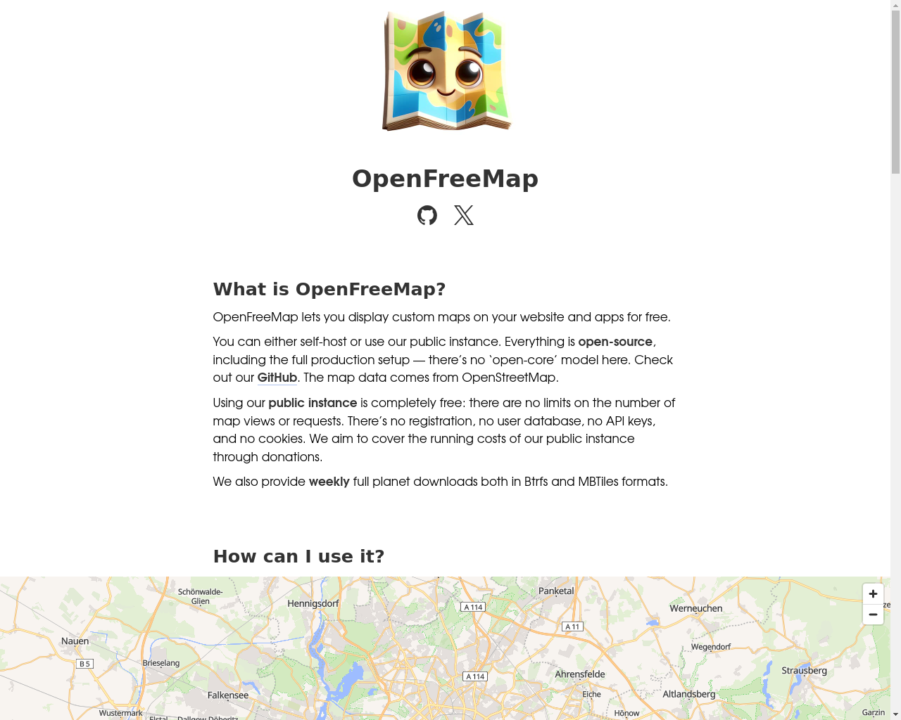 Show HN: OpenFreeMap – オープンソースのマップホスティング - プロジェクトのスクリーンショット