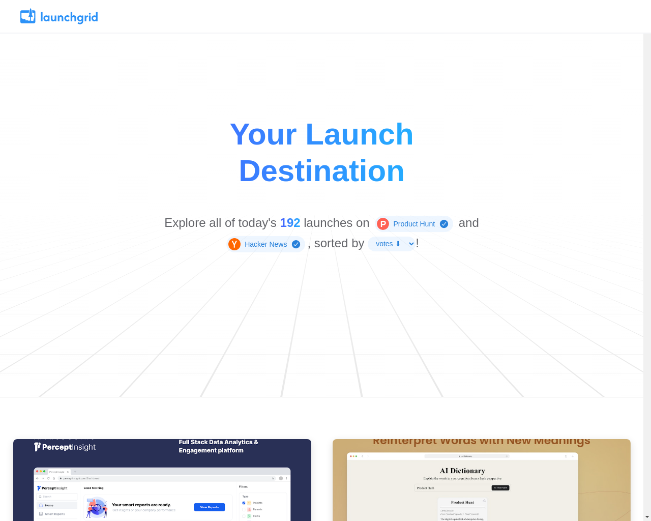 Show HN: Launchgrid – 探索今天在 Product Hunt 和 Show HN 上的最新发布 - 项目截图