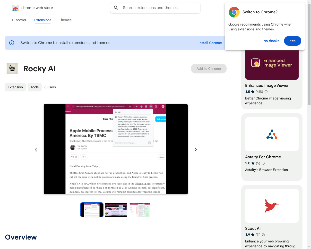 Show HN：Rocky AI - 在 Chrome 中使用 AI 与任何网页对话 - 项目截图