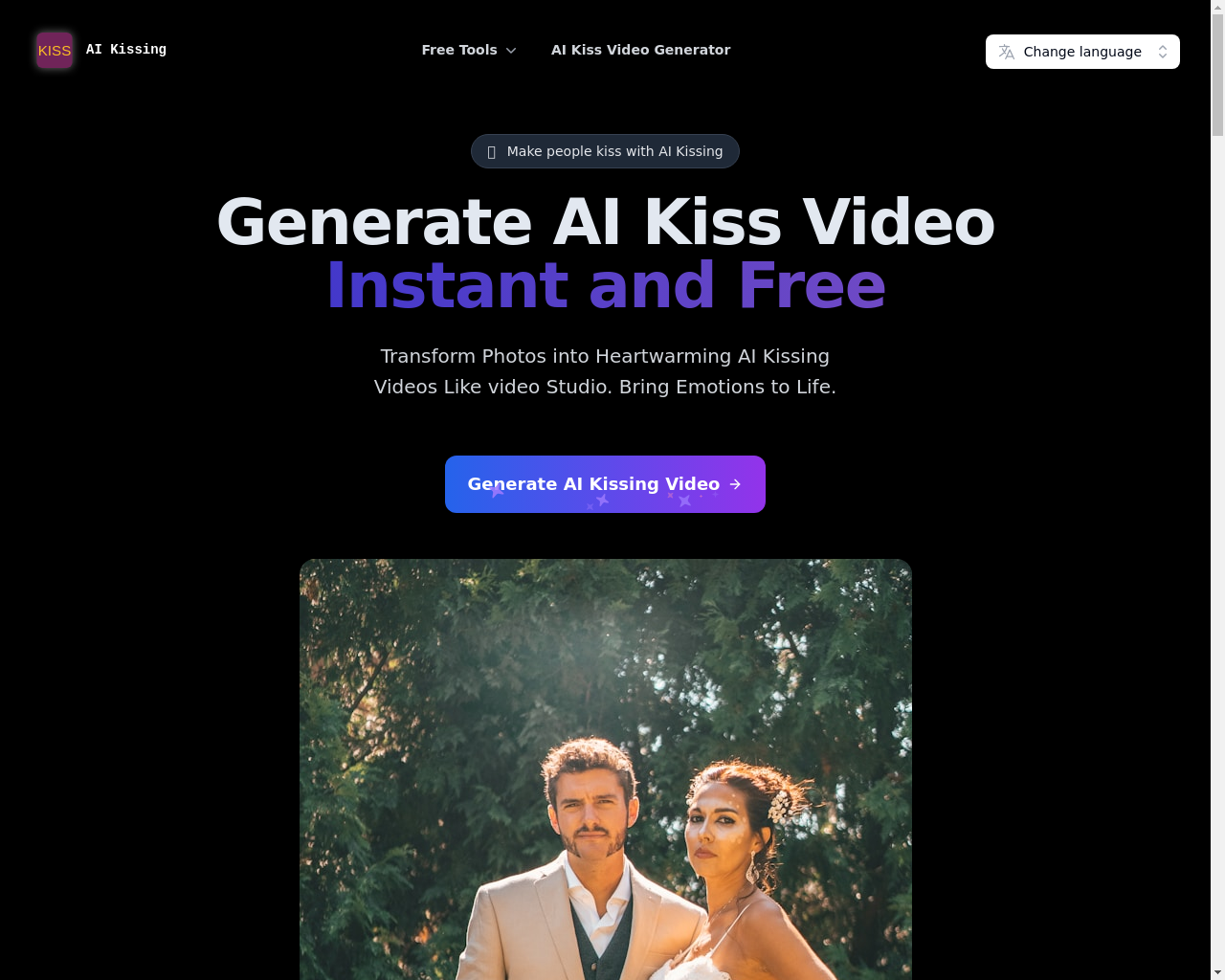 Show HN: AI Kissing – 無料のAIキス動画ジェネレーター - プロジェクトのスクリーンショット