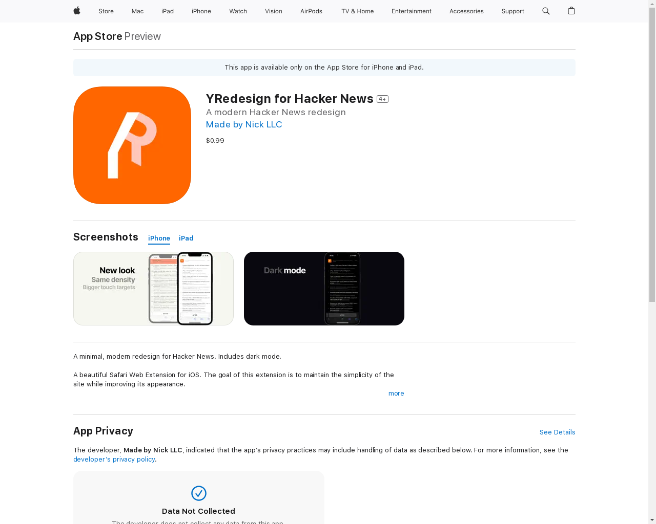 Show HN: Hacker NewsのためのYRedesign（iOS Safari拡張機能） - プロジェクトのスクリーンショット