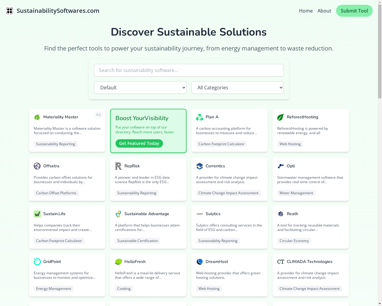 Show HN: SustainabilitySoftwares – From eco webhosting to SDG impact assessment - Project Screenshot