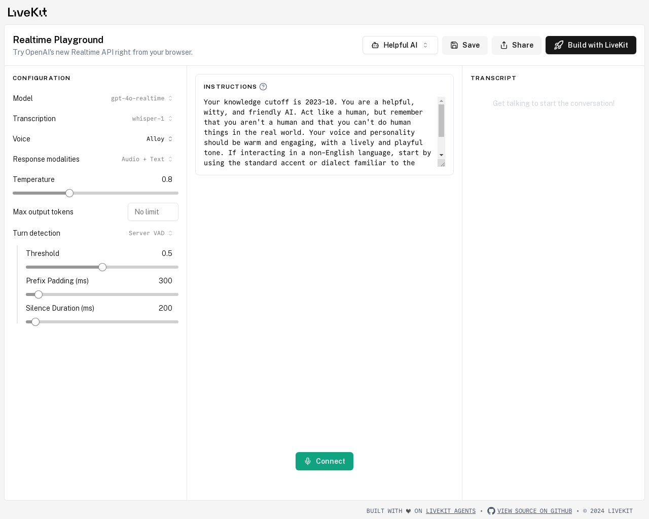 Show HN: Speech-to-speech playground for OpenAI's new Realtime API - Project Screenshot