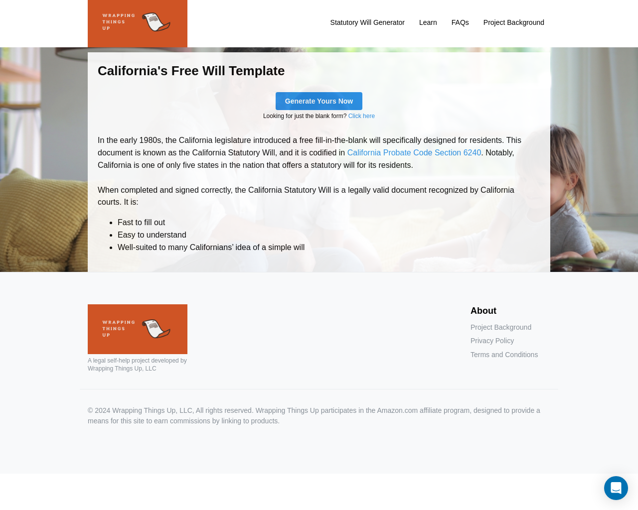 Show HN: Wrapping Things Up – A Free California Statutory Will Generator - Project Screenshot