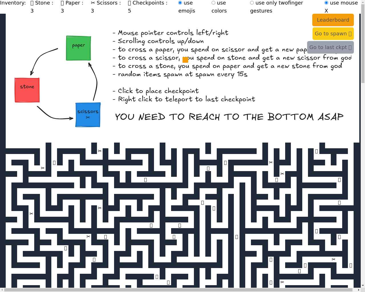 Show HN: I made a maze game with stone paper scissors - Project Screenshot