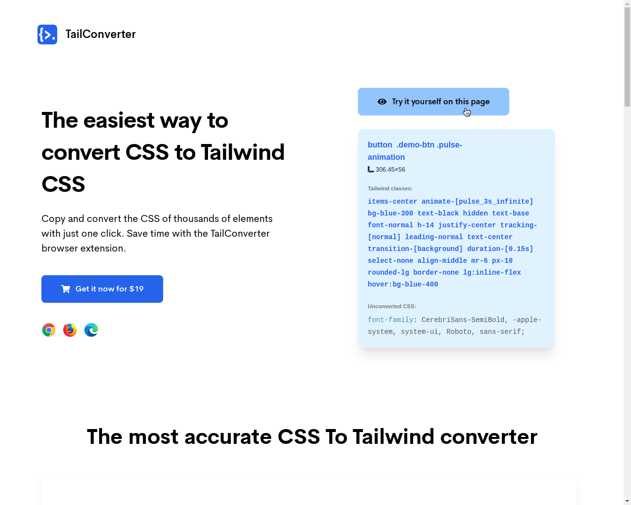 Show HN: TailConverter – The easiest way to convert CSS to Tailwind CSS - Project Screenshot