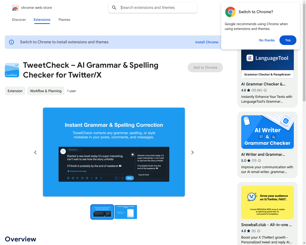 Show HN: TweetCheck – Chrome extension to correct Twitter posts with ChatGPT - Project Screenshot