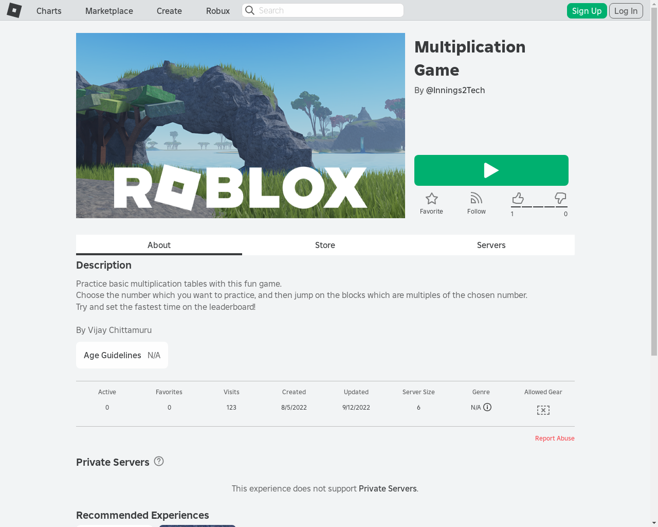 Show HN: Using Roblox to teach kids multiplication tables - Project Screenshot