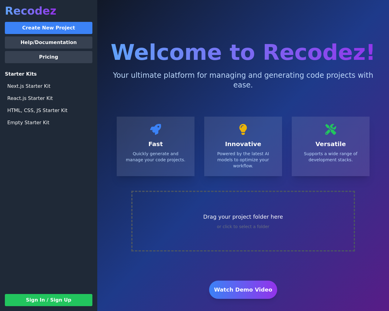 Show HN: Recodez – Generate code projects in the browser - Project Screenshot